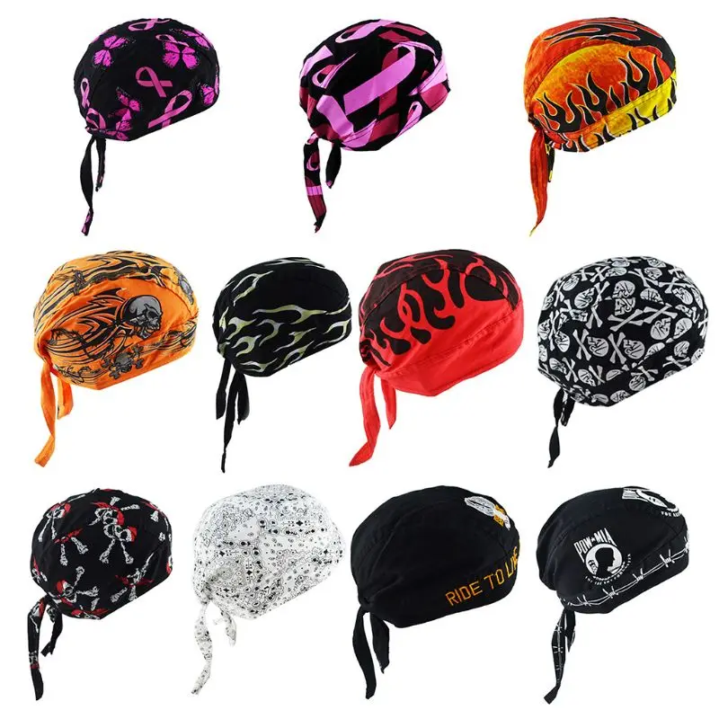 

for Head Wraps Cycling Skull Beanie Motorcycle Helmet Liners Hip Hop Gothic Flame Skull Printed Pirate Hat Bandanas