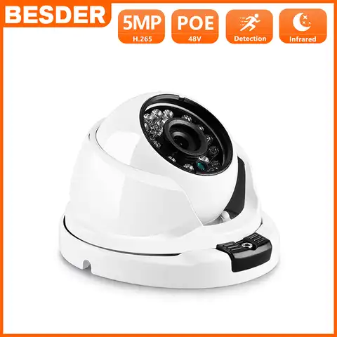 BESDER широкоугольная купольная IP-камера 2,8 мм 5 Мп 3 Мп 48 в PoE 2 МП металлический чехол P2P комнатная Антивандальная инфракрасная камера видеонабл...