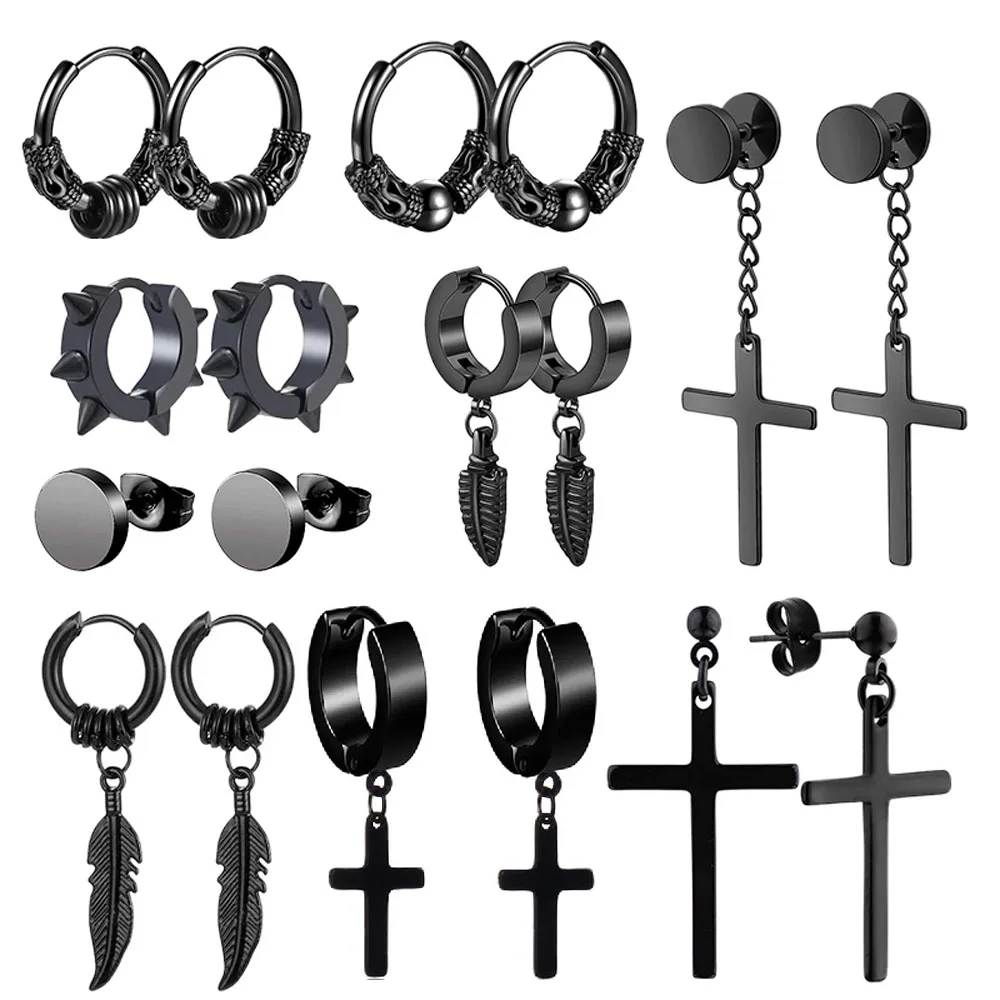 

1-9 пар, черные серьги-гвоздики в стиле панк