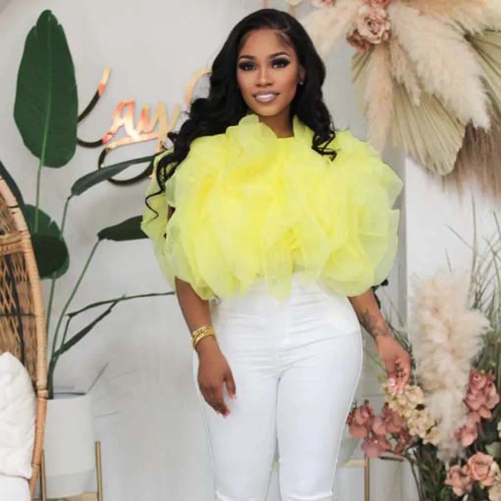 

OL Commuter Blouse Layered Puffy Petal Chiffon Sleeveless Fashion Cropped Top For Party Night Club Celebrity Events 2022 Summer