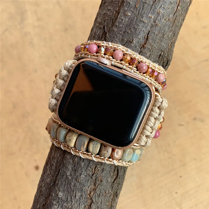 Модный богемный многослойный браслет из натурального камня для Apple ремешки часов