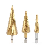 6 piece set of hss hex shank high speed steel pagoda step drill grooved serrated diamond boxed step drill saw spiral woodworking