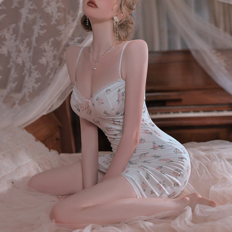 Милое Ночное платье на бретельках с цветочным принтом кружевная строченная