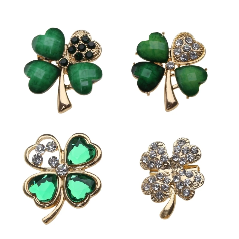

4Pcs Four Leaf Clover Brooch Fashion Rhinestones Lapel Pin Dress Brooch Small Button Pins for Clothes, Bag, Hat, Sweater