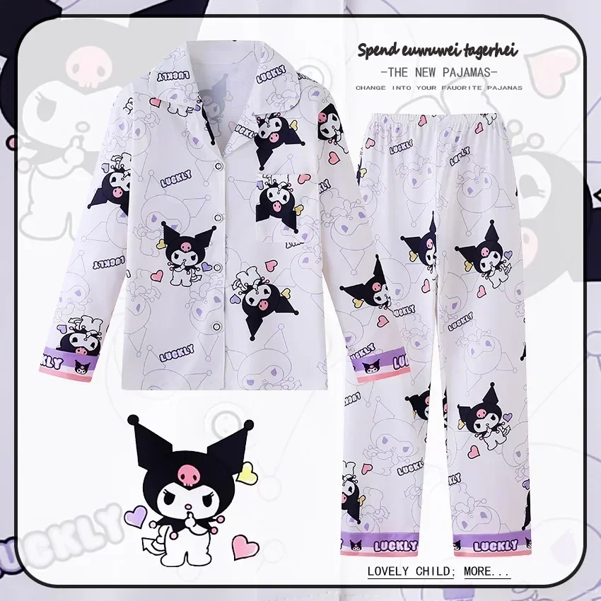 

Sanrio Cartoon Anime Characters Children's Pajamas Spring and Autumn Girls Long Sleeve Cardigan Lapel Cartoon Boy Loungewear Set
