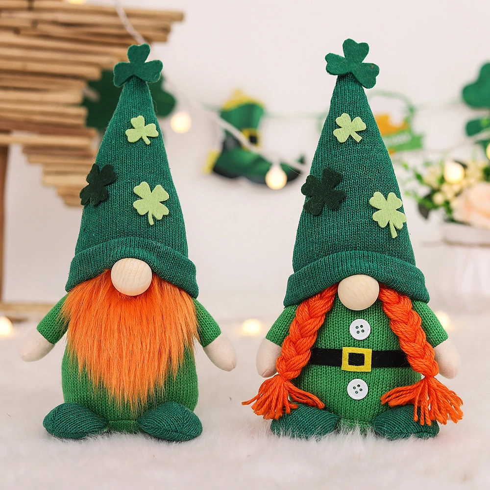 

St Patricks Day Faceless Doll Plush Gnome Lucky Clover Green Hat Doll Irish Day Party Ornament Saint Patrick Decor Kids Gifts