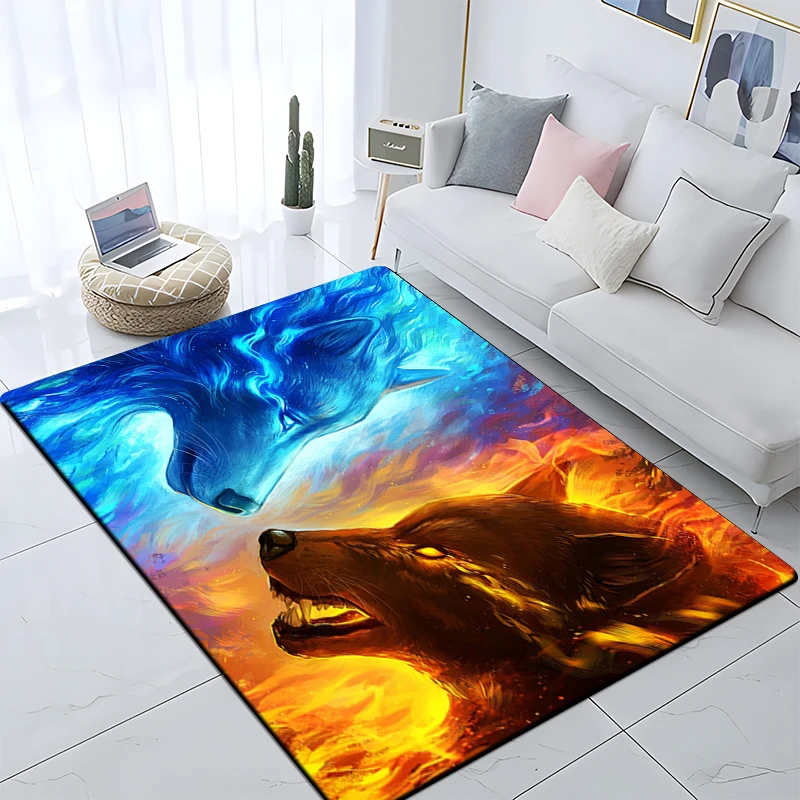 Art Animal Wolf 3D Print Carpets for Living Room Bedroom Decor Carpet Soft Flannel Home Bedside Floor Mat Play Area Rugs Gifts