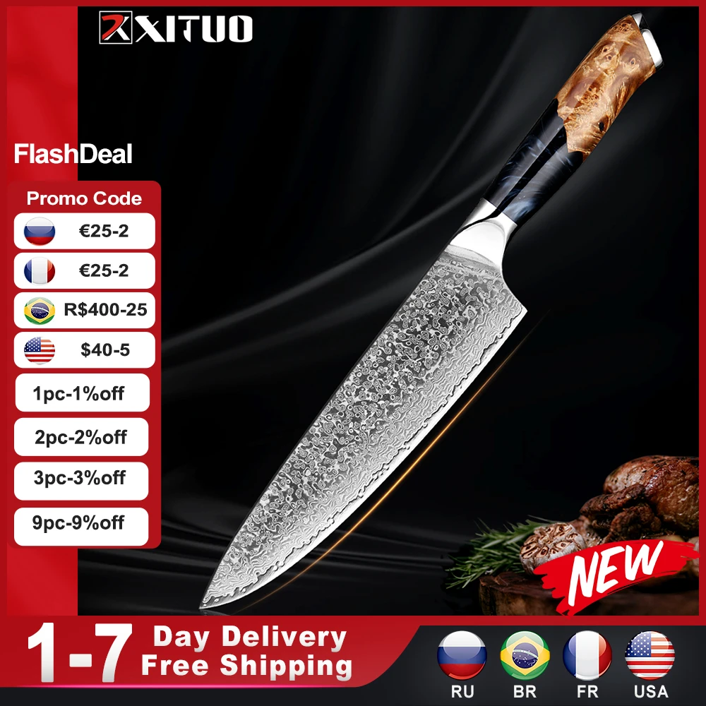 

XITUO 8"inch Japanese Damascus Steel Chef's Knife VG10 High Carbon Stainless Steel Sharp Slicing Knives Kitchen Full Tang Handma
