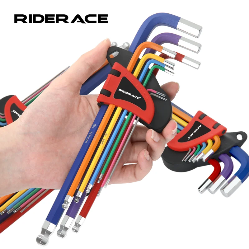 Фото Набор шестигранных ключей RIDERACE S2 CR-V, стальной сервисный ключ, цветной шестигранный гаечный ключ, плоский шариковый отверстие, набор инструментов для ремонта велосипеда MTB №1