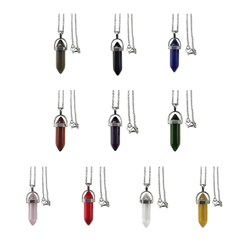 

Hexagonal Healing Crystal Pendant Necklace Vintage Spiritual Jewelry Bullet-Shape Stone Necklace for Women Girls Friend