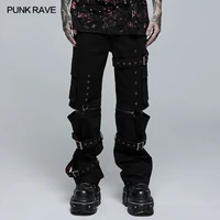 PUNK RAVE Men's Punk Detachable Personality Loose Trousers  Micro Elastic Woven Black Pants Can Be Worn As Shorts Spring Summer