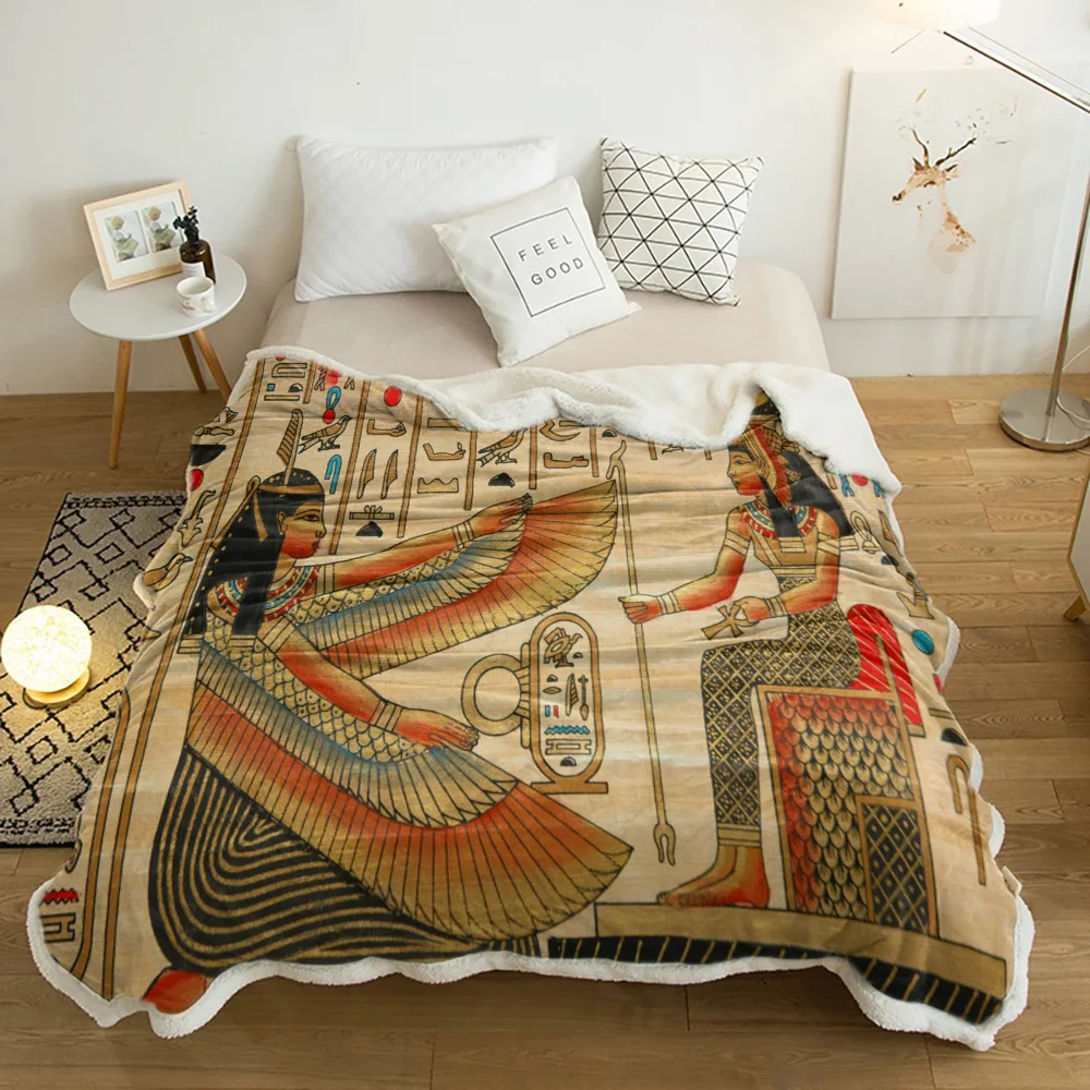 

Egypt Character Desert Wall Retro Lamb Cashmere Fleece Blanket Home Bed Sofa Winter Sherpa Bedding Kids Thick Bedspread