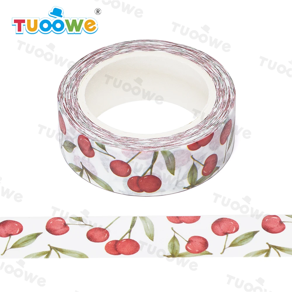

2022 NEW 1PC 15mm x 10m Seamless Cherry and Green Leaf Scrapbook Paper Masking Adhesive Washi Tape washi tape designer mask