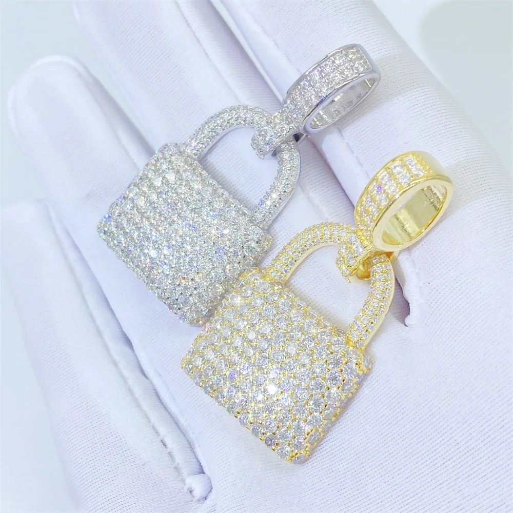 Lock Moissanite Pendants Necklace S925 Silver Real Diamond Iced Out Necklaces For Men Women Jewelry Pass Tester Free Shipping