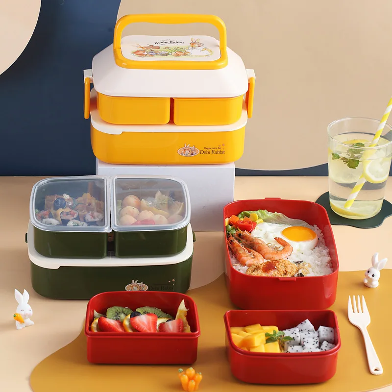 

Lunch Box Kids Picnic Tableware with Rabbits Plastic Lunchbox School Child Packed Snack Bento Box Food Storage Containers