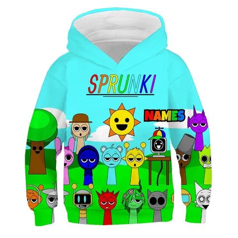 Детские толстовки Sprunki, толстовки с капюшоном с героями мультфильмов « Incredibox», весенне-осенний пуловер с длинными рукавами для мальчиков и девочек, топы, детская одежда