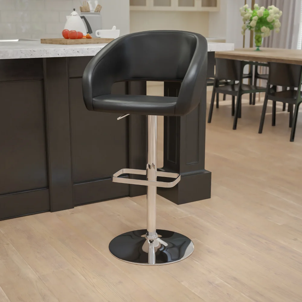 

Erik Contemporary White Vinyl Adjustable Height Barstool with Rounded Mid-Back and Base