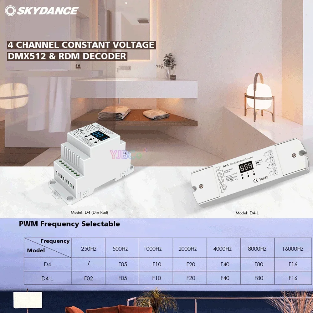Skydance D4 Din-рейка 4-канальный DMX512 декодирование 12 В-24 В 20 5 А диммер сигнала RDM DMX для