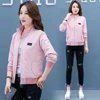 2022 fashion korean autumn plaid bomber jacket women long sleeve baseball jacket office causal coats lady jackets female outwear