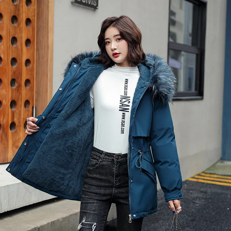 2022 Winter Jacket Women Parka Fashion Long Coat Wool Liner Hooded Parkas Slim with Fur Collar Warm Snow Wear Padded Clothes