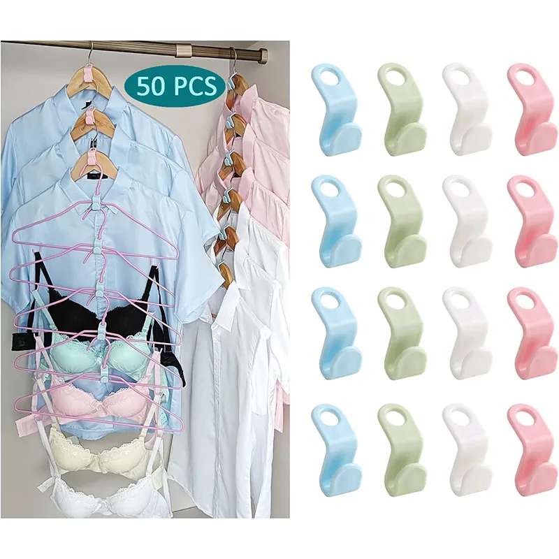 

Mini Clothes Hanger Connector Hooks Hanger Extender Clips Cascading Plastic Wardrobe Organizer Rack Holder Closet Space Saving