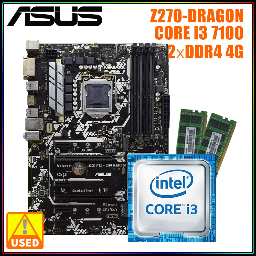 

ASUS Z270-DRAGON с CORE I3 7100 CPU DDR4 4G x2 материнская плата Kit LGA 1151 Intel Z270 USB3.0 PCI-E X16 I5 CPU Kit поддержка Inter