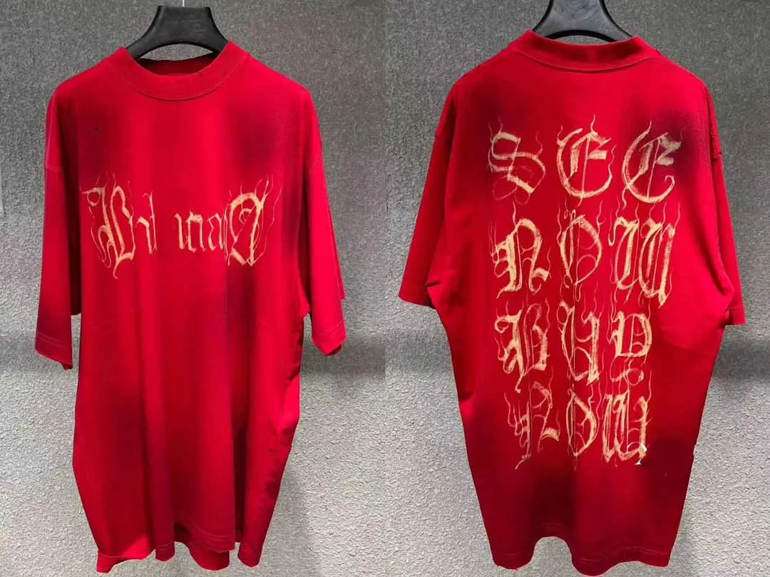 

Лучшая версия 1:1, роскошная футболка с коротким рукавом для женщин и мужчин, с принтом на санскрите, большие размеры, потертая рваная футболка, Мужская футболка