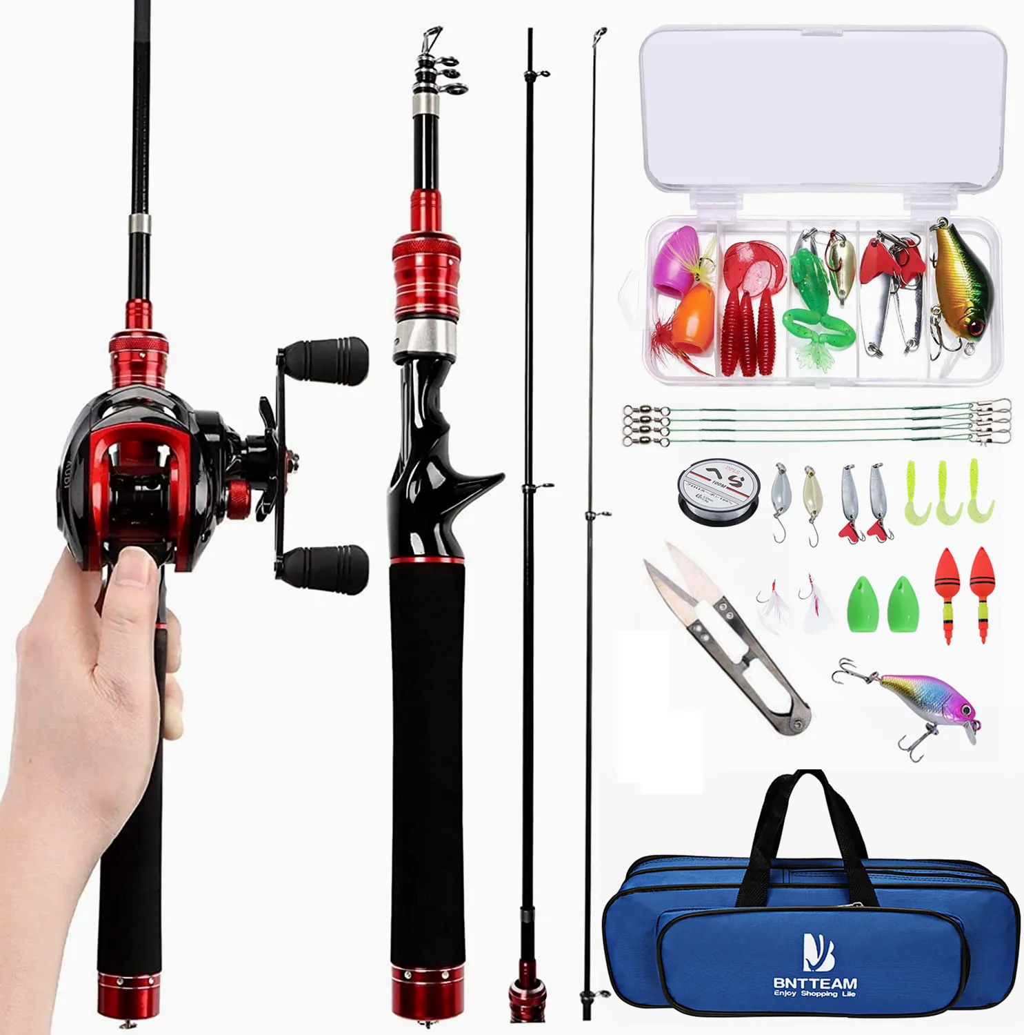 Enlarge BNTTEAM Mini 18BB Baitcasting Reel and Rod Combos Hard Carbon Fiber Telescopic Portable Hand Artificial Lures Line