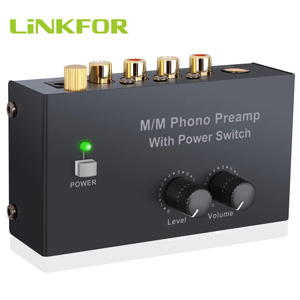 

LiNKFOR MM Phono Preamp M/M RIAA проигрыватель фонограф Предварительный усилитель RCA + 3,5 мм до 6,35 мм выход с выключателем питания регулятор громкости