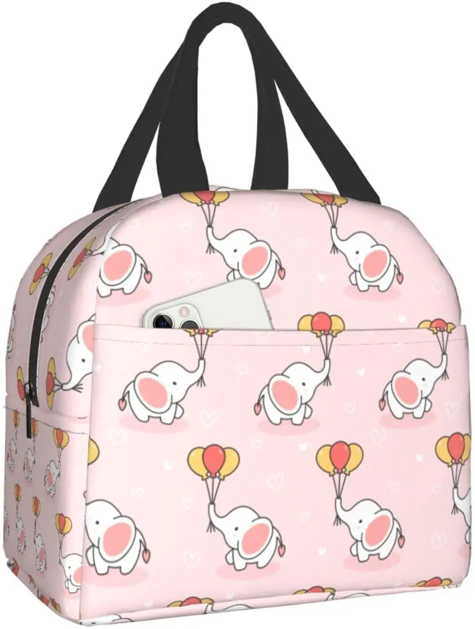 

Cute Elephant Balloons Lunch Bag for Women Men Insulated Lunch Box for Adult Reusable Lunch Tote Bag for Work Picnic School