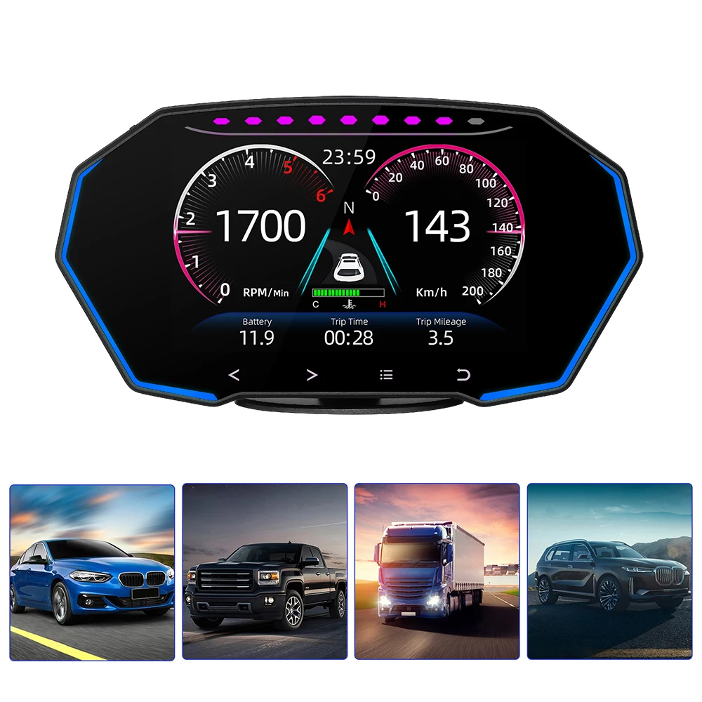 Newest Head Up Display Digital Car Speedometer Odometer Water&Oil Temp RPM Security Alarm OBD2+GPS HUD Gadgets Inteligentes