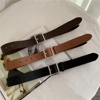 gmcc korean style pu leather belt for women solid color square metal buckle female belt retro simplicity fashion jeans waistband