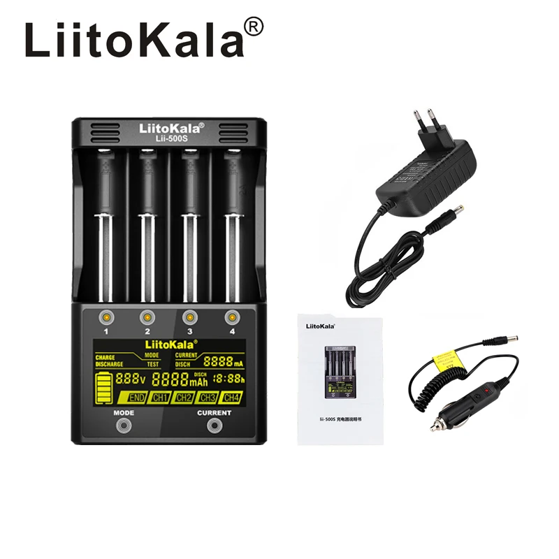 

Зарядное устройство LiitoKala Lii-500S, ЖК-дисплей, для аккумуляторов 3,7 В, 1,2 В 18650, 26650, 21700, проверка емкости, сенсорное управление
