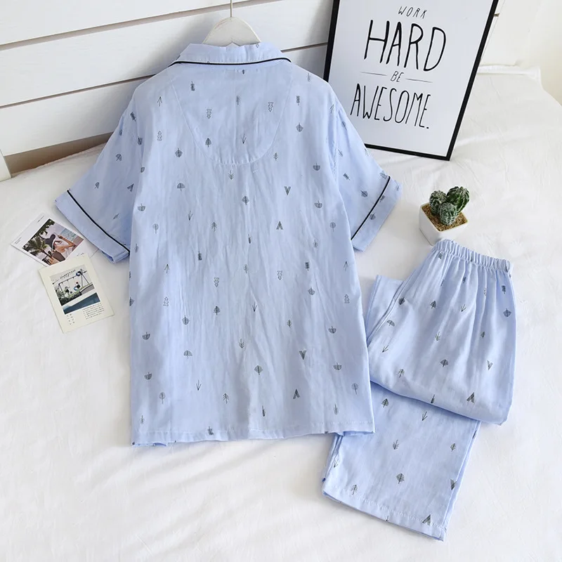 Men's Summer Short Sleeves Pajamas Set Cotton Pyjamas Pijamas 2 Pieces Sleepwear Set Soft Comfortable