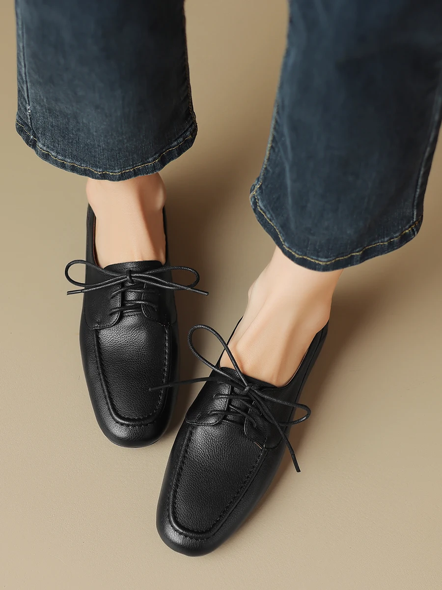 Женские оксфорды из натуральной кожи Элегантные повседневные туфли на шнуровке