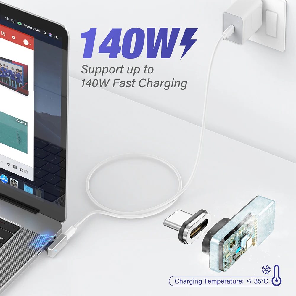 Магнитный адаптер 140 Вт USB C 24 контакта PD быстрая зарядка Тип магнитный