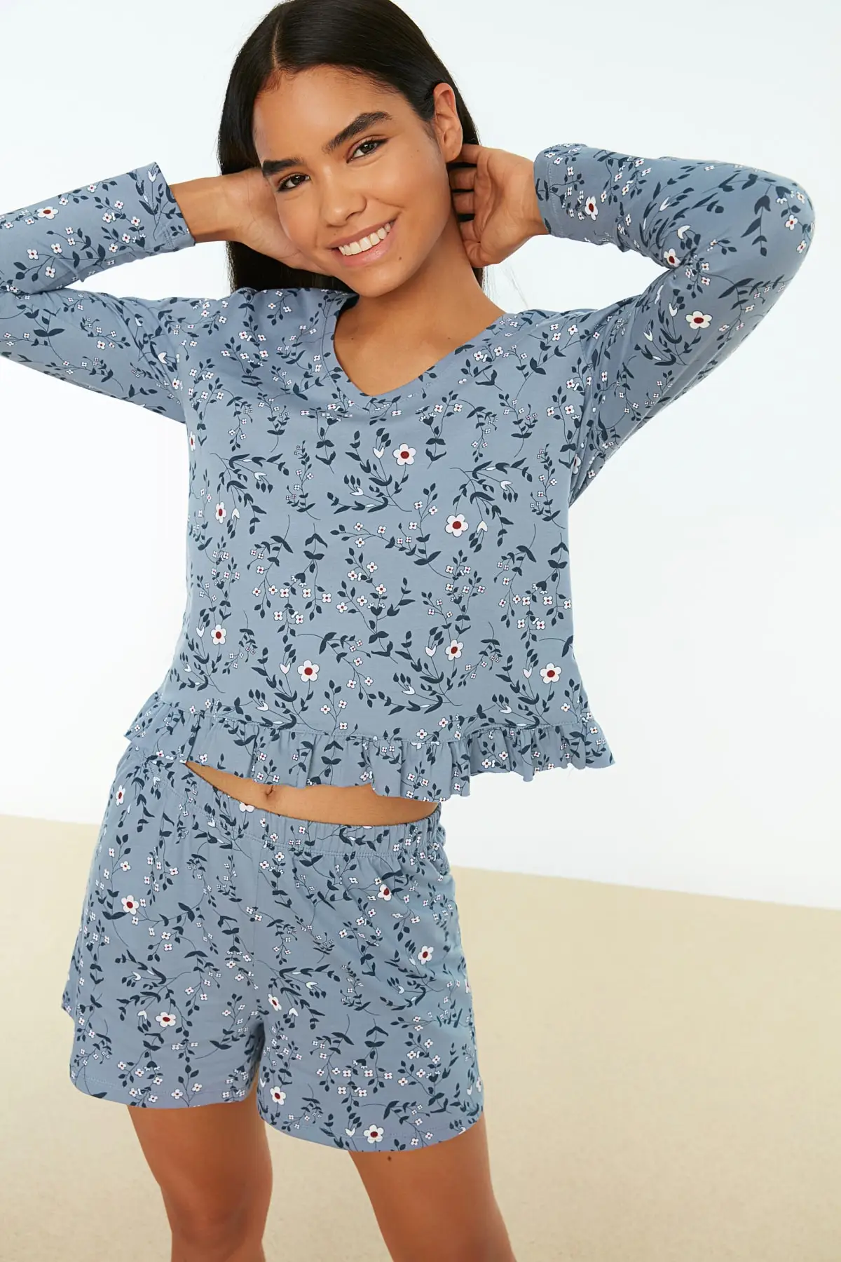 

Women's Pajamas Casual Floral Frilly Knitted Sleep Lounge Pajamas Nightwear Nightwear Nightwear Casual Home Clothing