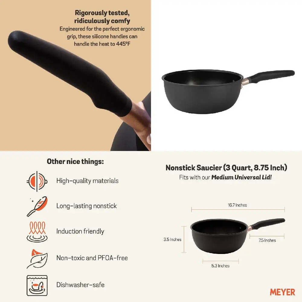 

Breathtakingly Beautiful 3-Quart Hard Anodized Matte Black Induction Nonstick Saucier Sauce Pan Series