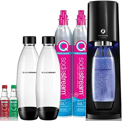 

E-TERRA Sparkling Water Maker Bundle (Black), with CO2, Carbonating Bottles, and bubly Drops Flavors Slim green coffee Cold brew