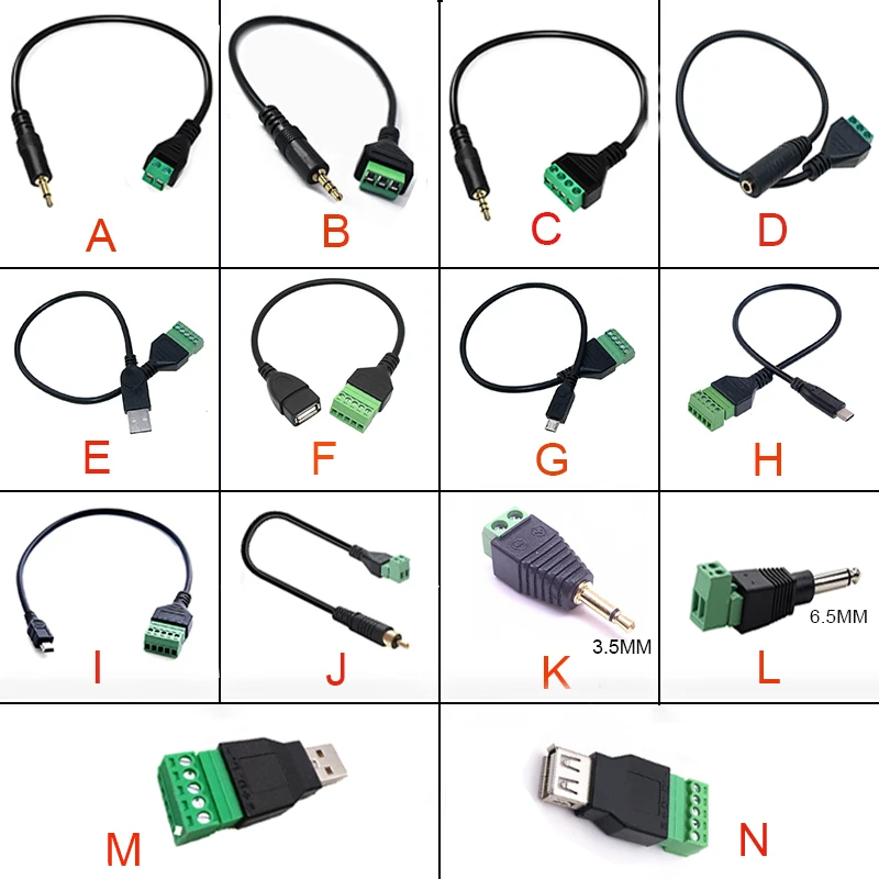 Фото USB-мама Mini USB Type-C RCA «папа-мама» винтовая клемма стереоразъем разъем-адаптер кабель 3,5 мм 6,5 мм пост №2