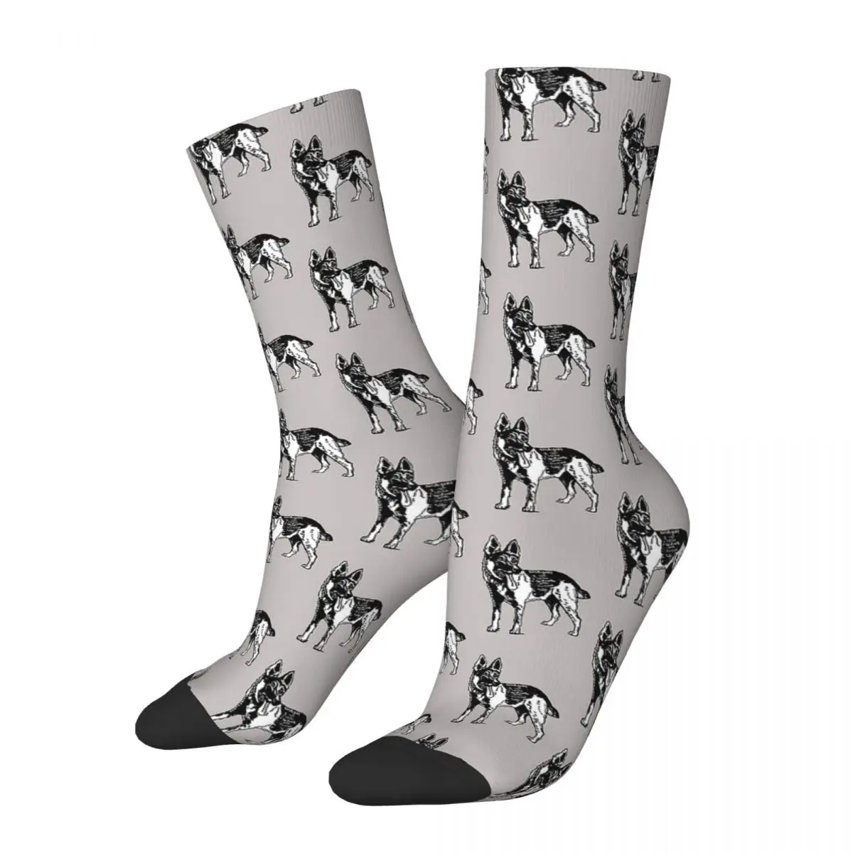 

Retro German Shepherd With Words Graphic Black And White Basketball Socks Middle Tube Socks for Women Men Sweat Absorbing