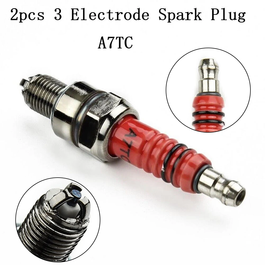 

3 Electrode Spark Plug 0.7-0.8mm 2 Pcs 80mm Length A7TC For GY6 50cc 110cc 125cc 150cc Moped Scooter ATV Quads