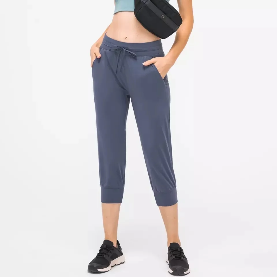 Женские Спортивные укороченные штаны для бега на талии с завязками фитнеса йоги