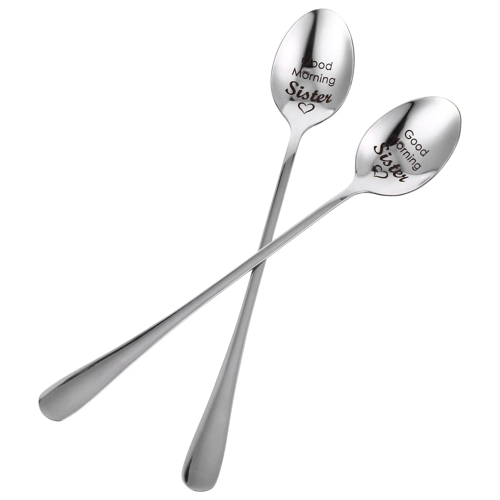

Spoon Spoons Coffee Mixing Stirring Ice Tea Sister Stainless Engraved Steel Dessert Espresso Giftjam Cream Cocktail Shake