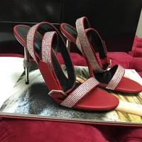 high quality genuine leather crystal queen sexy women dress sandals brand fashion high heel lady party shoes