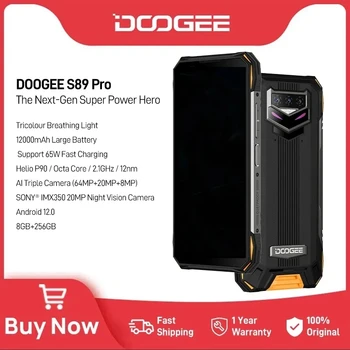 DOOGEE S89 Pro Helio P90 64MP Cámara 12000mAh Batería 65W Carga rápida Teléfono resistente 8+256GB Android 12 Visión nocturna Versión global Smartphone Luz de respiración multicolor 1