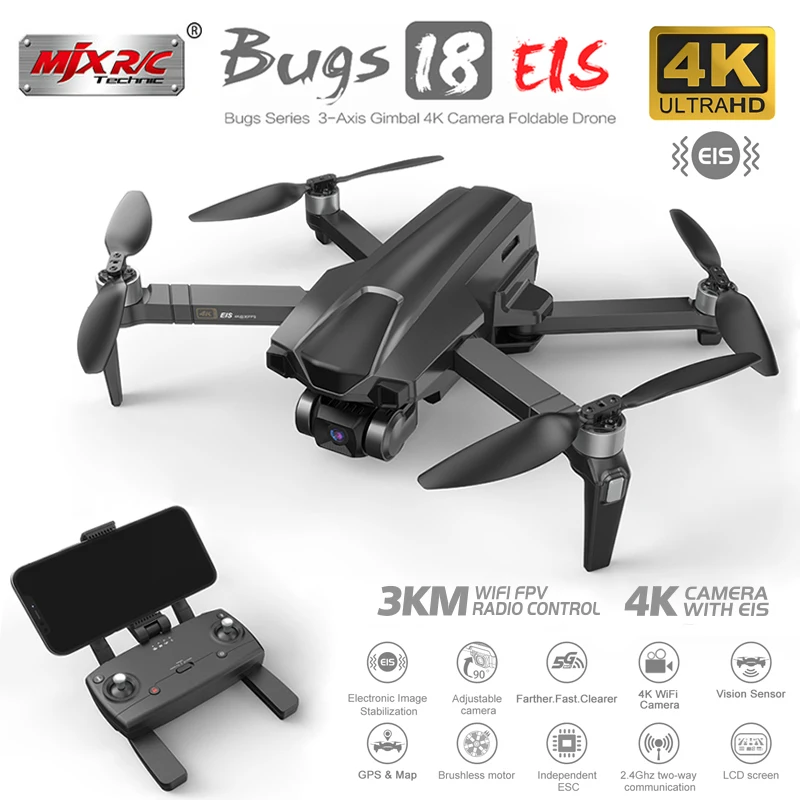 

MJX Bugs B18 Pro GPS Drone 3KM 4K Professional HD Dual EIS Camera 3-Axis Gimbal 5G WIFI Brushless Foldable Quadcopter VS F11S