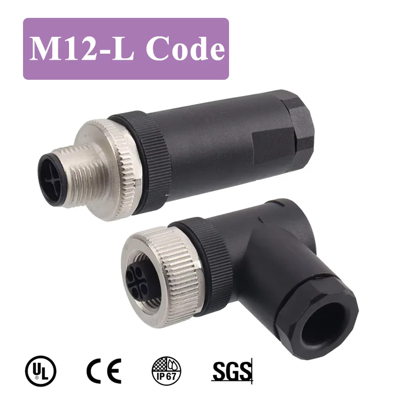 Водонепроницаемый M12 3 4 5-контактный разъем L-кода IP67 Высокоточная винтовая