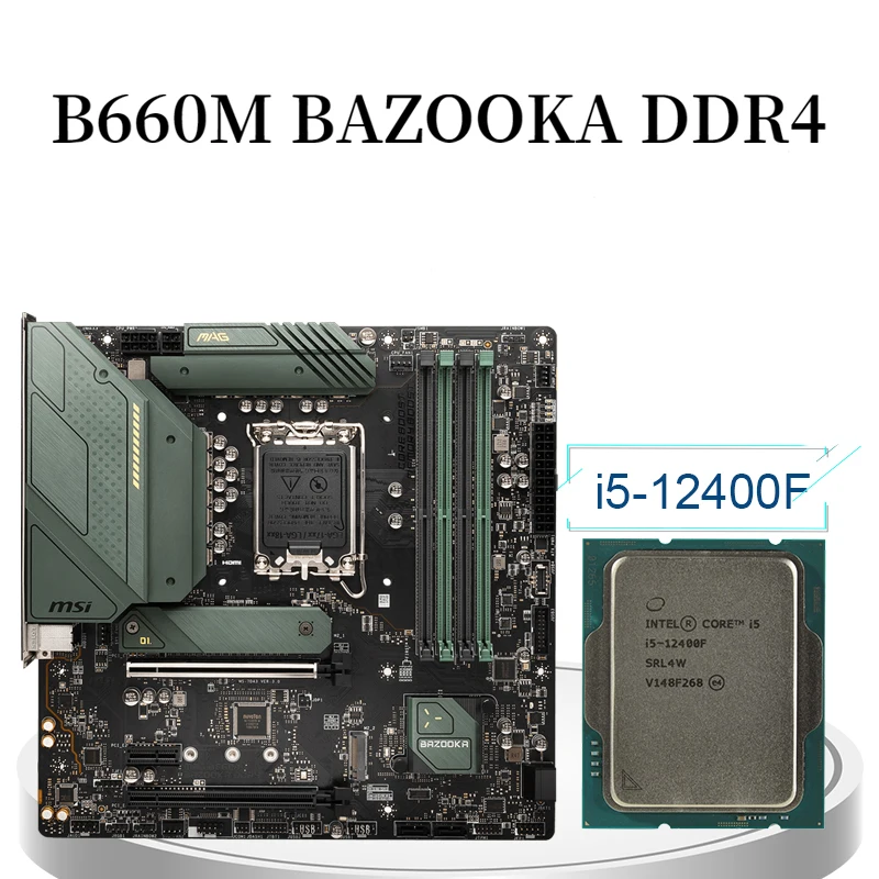 

B660M базока DDR4 материнская плата + Core i5 12400F CPU LGA 1700 PCI-E 4,0 материнская плата