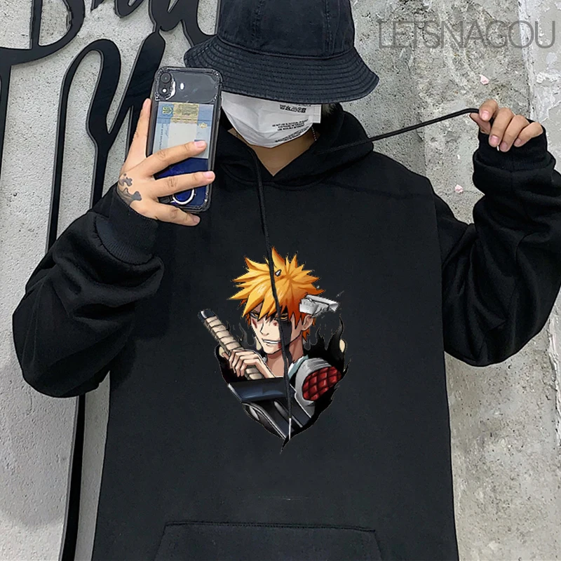 

Худи Kurosaki Ichigo с аниме отбеливателем, Мужской пуловер с капюшоном и мультяшным принтом, Свитшот оверсайз, женская готическая уличная одежда в стиле Харадзюку